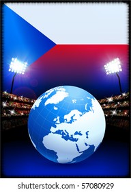 Czech Republic Flag with Globe on Stadium Background Original Illustration