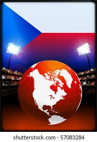 Czech Republic Flag with Globe on Stadium Background Original Illustration