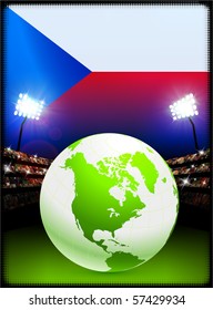 Czech Republic Flag with Globe on Stadium Background Original Illustration