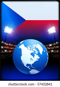 Bandera de la República Checa con fondo de globo en el estadio Ilustración original