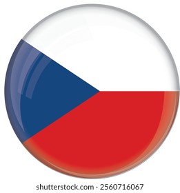 Czech Republic flag with glossy rounded button for football team and national emblem