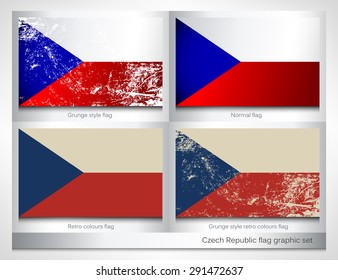 Czech Republic flag graphic set with a grunge effect texture and retro colours. Grunge effect can be cleaned easily.