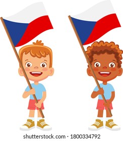 Czech Republic flag in hand. Children holding flag. National flag of Czech Republic vector