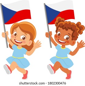 Czech Republic flag in hand. Children holding flag. National flag of Czech Republic vector
