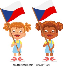 Czech Republic flag in hand. Children holding flag. National flag of Czech Republic vector