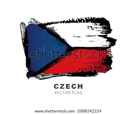 Czech Republic flag. Hand-drawn colored brush strokes. Vector illustration isolated on white background. Colorful logo of the German flag.