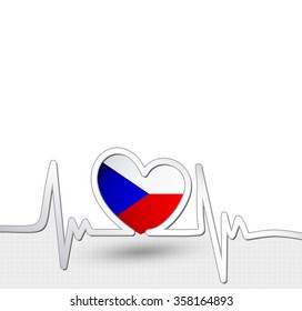 Czech Republic flag heart and heartbeat line.Patriotic vector background.