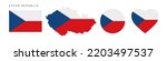 Czech Republic flag icon set. Czechia pennant in official colors and proportions. Rectangular, map-shaped, circle and heart-shaped. Flat vector illustration isolated on white.
