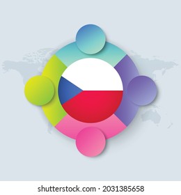 Czech Republic Flag with Infographic Design isolated on World map. Vector illustration.