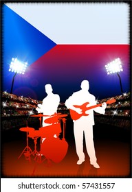 Czech Republic Flag with Live Music Band on Stadium Background Original Illustration