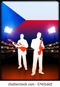 Czech Republic Flag with Live Music Band on Stadium Background Original Illustration