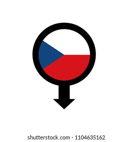 Czech republic flag and navigation icon.Czech republic here. map pointer