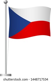 Czech Republic flag on pole. Metal flagpole. National flag of Czech Republic vector illustration