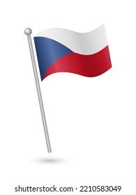 Czech Republic flag on pole waving in the wind vector illustration