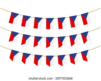 Czech Republic flag on the ropes on white background. Set of Patriotic bunting flags. Bunting decoration of Czech Republic flag