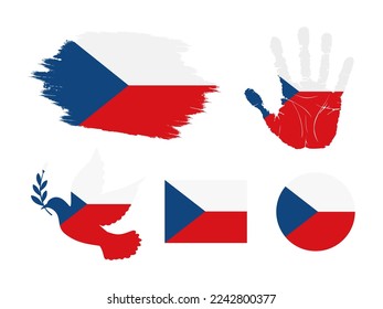 Czech Republic flag set, flag of Czech Republic collection. Flag in grunge, Dove, Handprint, square and round shape. vector illustration