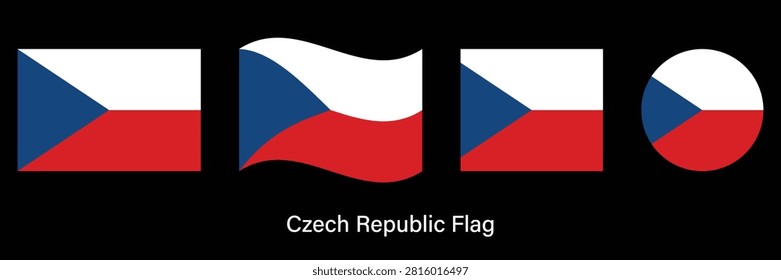 Czech Republic Flag Set with Waving, Circle and Rectangle Shapes Vector Illustration