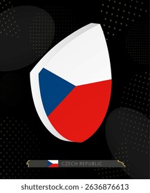 Czech Republic Flag Shield icon in 3D on Dark Modern Abstract Rugby Background. Perfect for sports events, heritage themes, national celebrations, and patriotic designs.