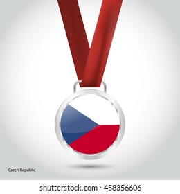 Czech Republic  Flag in silver Medal. Vector Illustration. RIO Olympic Game silver Medal. Vector Illustration