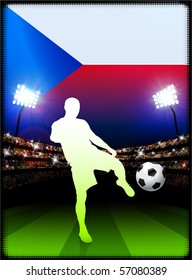 Czech Republic Flag with Soccer Player on Stadium Background Original Illustration