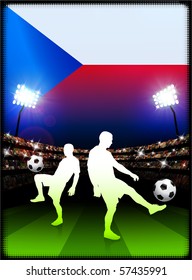 Czech Republic Flag with Soccer Player on Stadium Background Original Illustration