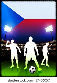 Czech Republic Flag with Soccer Player on Stadium Background Original Illustration