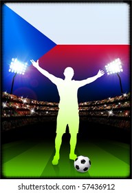 Czech Republic Flag with Soccer Player on Stadium Background Original Illustration