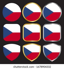 icono vectorial de bandera de la república checa con borde dorado y plateado