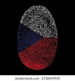 Czech Republic flag vector illustration in fingerprint shape. National Czech flag as a symbol of patriotism, identity and pride on black background.