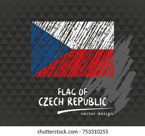 Czech Republic flag, vector sketch hand drawn illustration on dark grunge backgroud