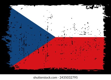 Bandera de la República Checa - bandera vectorial con efecto de rasguño elegante y marco de grunge negro.