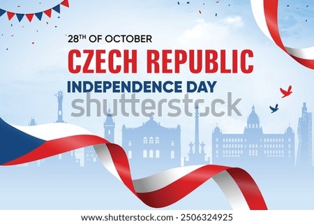 Czech Republic Flag Waving On Skyline Background. Independence Day Concept Design Vector Illustration.