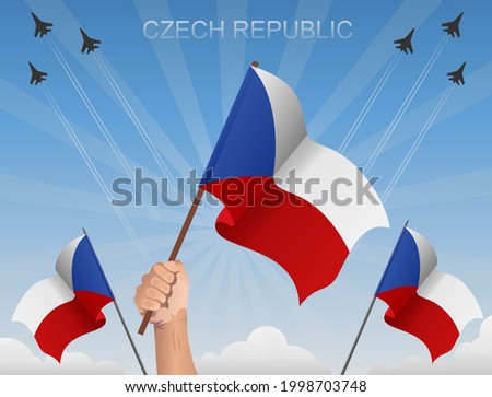 Czech Republic flags Flying under the blue sky