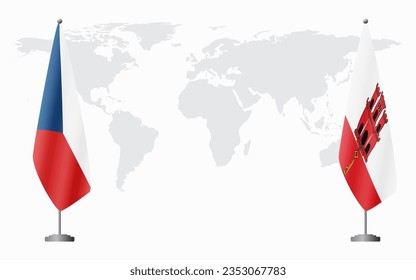 Czech Republic and Gibraltar flags for official meeting against background of world map.