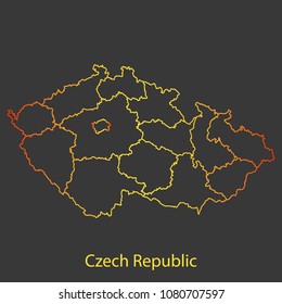 Czech Republic gradient outline,stroke of map with administrative division. Modern line style vector illustration