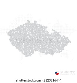 Mapa gris de la República Checa aislado en fondo blanco con línea de malla abstracta y escalas puntuales. Ilustración vectorial eps 10