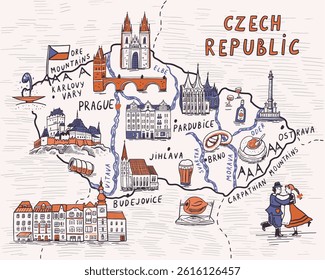 Czech Republic hand drawn doodle vector illustration. Travel sketch.