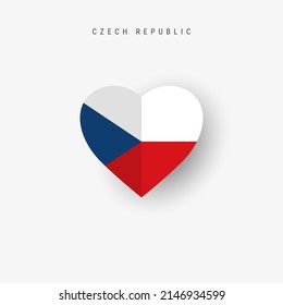 Czech Republic heart shaped flag. Origami paper cut Czechia national banner. 3D vector illustration isolated on white with soft shadow.