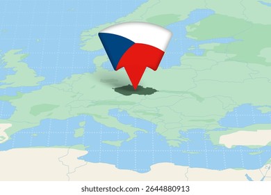 Czech Republic Highlighted on Europe Map with Flag Icon. Detailed Vector Design.