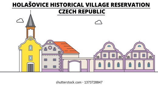 Czech Republic , Holasovice, flat landmarks vector illustration. Czech Republic , Holasovice line city with famous travel sights, design skyline. 