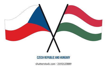 Czech Republic and Hungary Flags Crossed And Waving Flat Style. Official Proportion. Correct Colors.