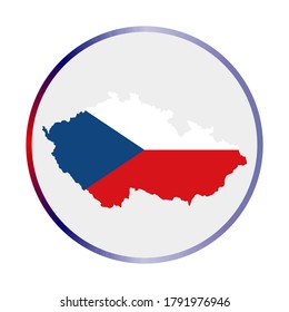 Czech Republic icon. Shape of the country with Czech Republic flag. Round sign with flag colors gradient ring. Radiant vector illustration.