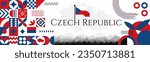 The Czech Republic Independence Day abstract banner design with flag and map. Flag color theme geometric pattern retro modern Illustration design. Blue and red color template.