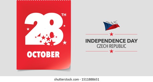 Czech Republic independence day greeting card, banner, vector illustration. National day 28th of October background with elements of flag in a creative horizontal design 