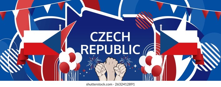 Czech Republic Independence Day modern greeting banner. 28 October Happy National Day. Festive horizontal background with flag colors, great for carnival poster, tourism campaign, holidays flash sale