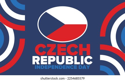 Czech Republic Independence Day. National happy holiday, celebrated annual in October 28. Czech Republic flag. Red and blue colors. Patriotic elements. Poster, banner, background. Vector illustration