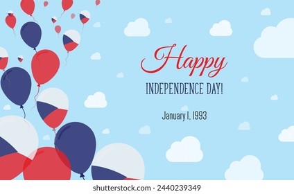 Czech Republic Independence Day Sparkling Patriotic Poster. Row of Balloons in Colors of the Czech Flag. Greeting Card with National Flags, Blue Skyes and Clouds.