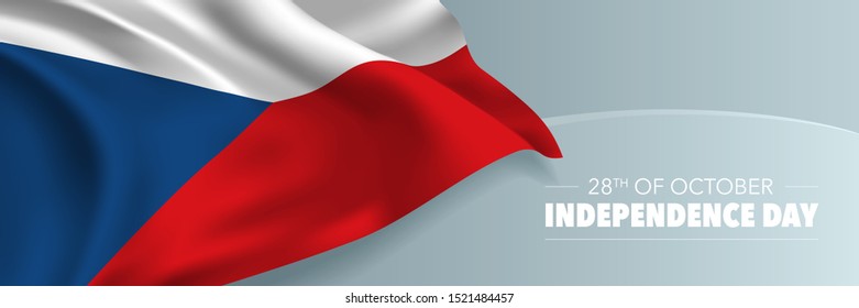 Czech Republic independence day vector banner, greeting card. Wavy flag in 28th of October national patriotic holiday horizontal design 