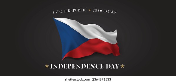 Czech Republic independence day vector banner, greeting card. Czechia wavy flag in 28th of October patriotic holiday horizontal design with realistic flag