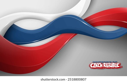 Dia da Independência da República Tcheca com formas onduladas de azul branco e vermelho em estilo 3d. Também bom modelo para o dia nacional da república checa.